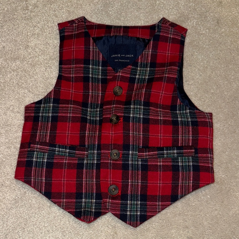 Janie and Jack Red Plaid Vest